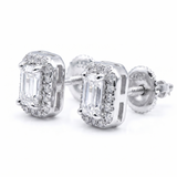 Moissanite Emerald Cut Halo Earrings 8MM