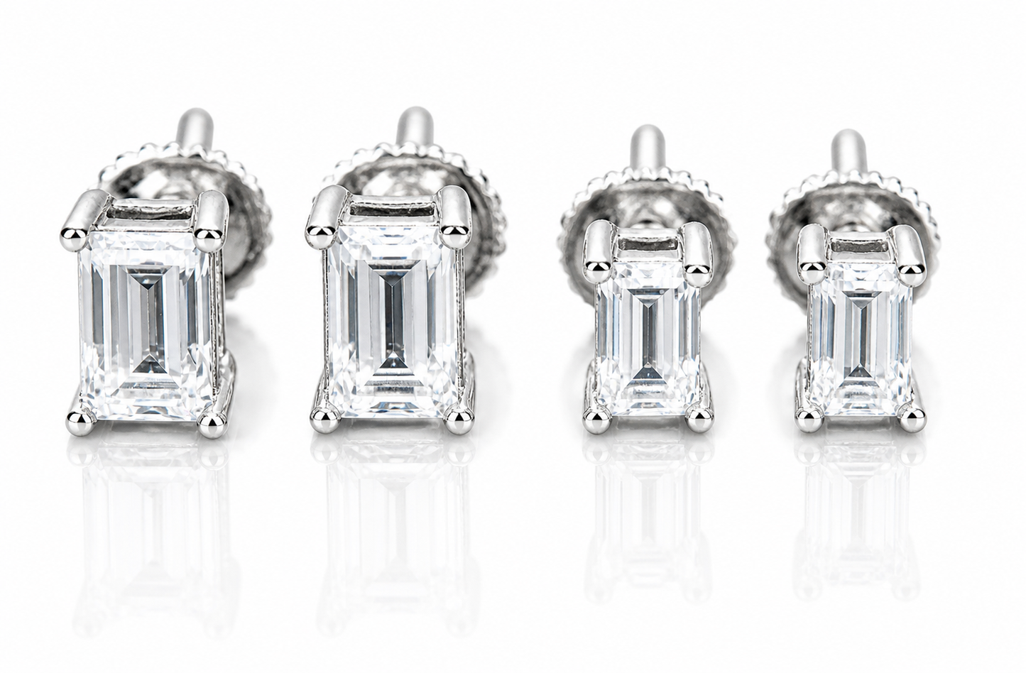 Moissanite emerald cut stud earrings 5MM-6MM screw back VVS D color GRA certified 925 silver Atlanta