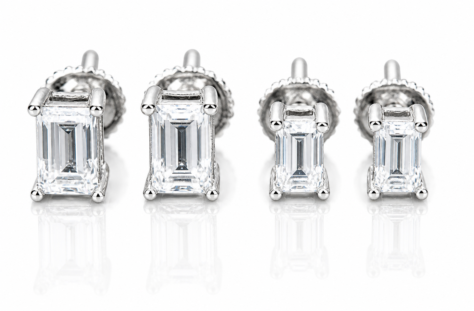 Moissanite emerald cut stud earrings 5MM-6MM screw back VVS D color GRA certified 925 silver Atlanta