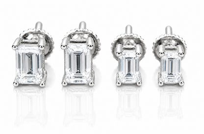 Moissanite emerald cut stud earrings 5MM-6MM screw back VVS D color GRA certified 925 silver Atlanta