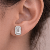 Moissanite Emerald Cut Halo Earrings 8MM