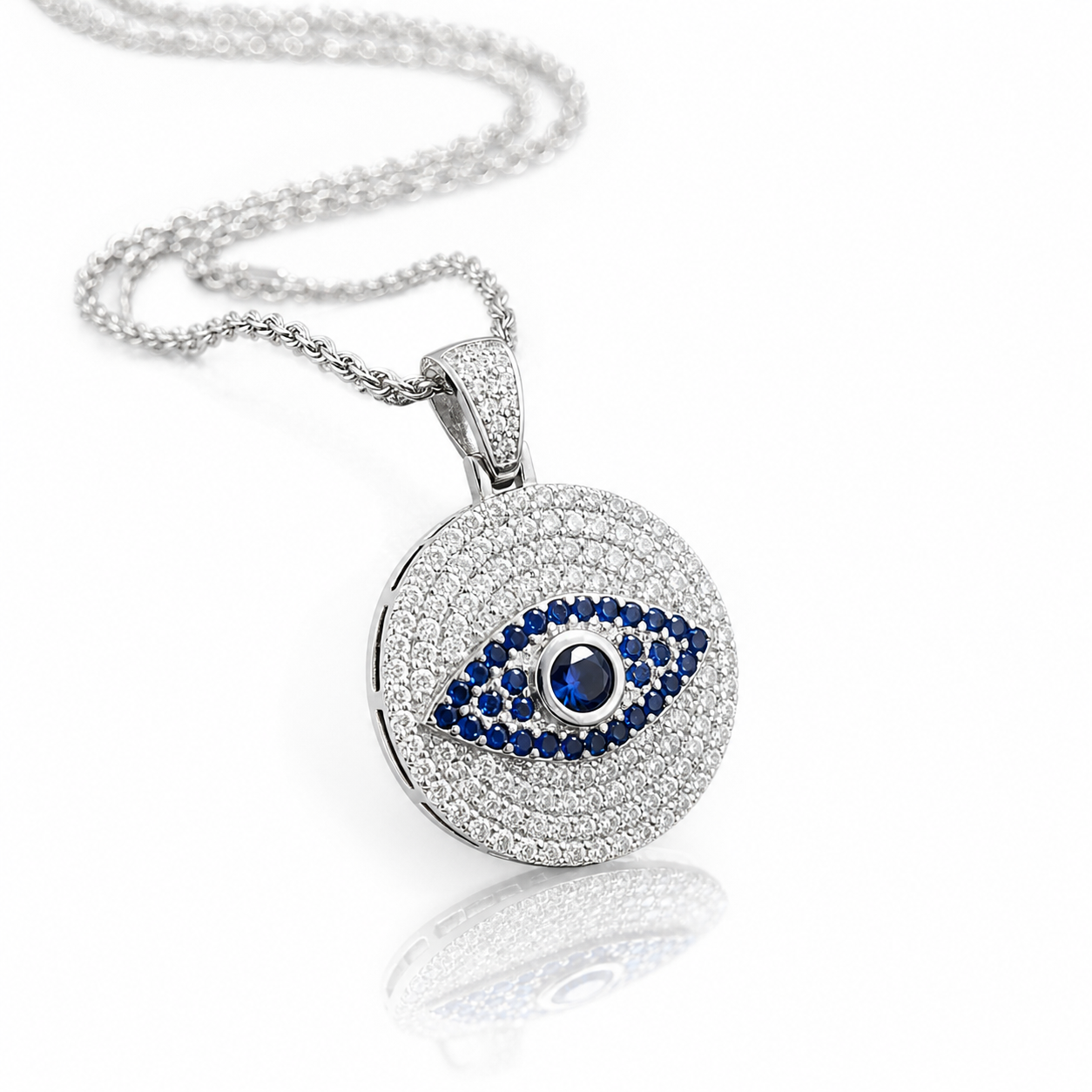 Moissanite evil eye pendant cactus chain VVS D color GRA certified 925 silver Atlanta Paradise Gems