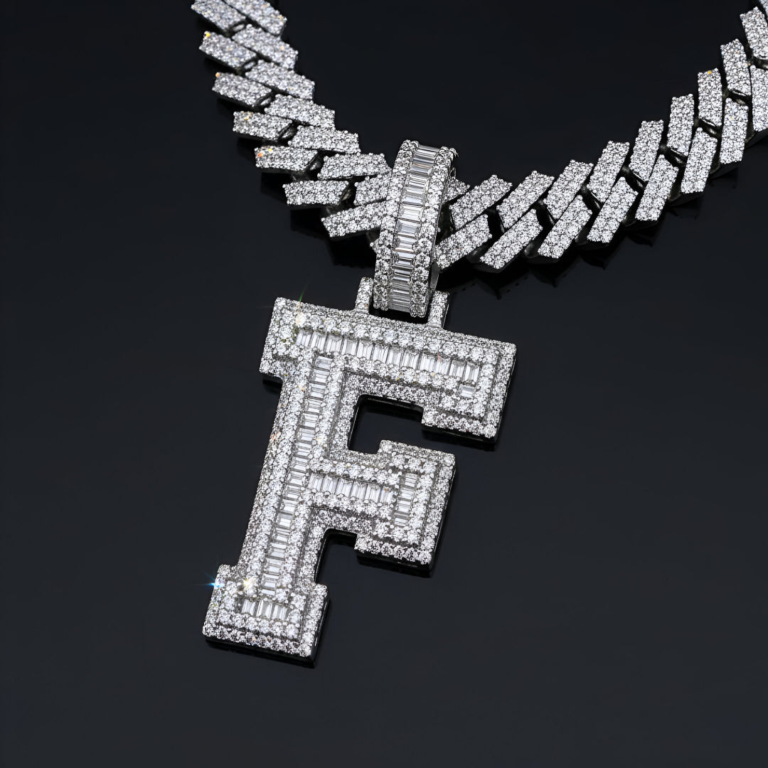 A-Z Letter Initials Baguette Style - Alphabet charm with Moissanite Diamond VVS D Color with 925 Silver 3.50 CARAT | PASSES DIAMOND TESTER!!