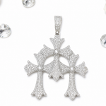 Moissanite triple cross pendant iced out VVS D color GRA certified 925 sterling silver Atlanta Paradise Gems