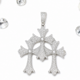 Moissanite triple cross pendant iced out VVS D color GRA certified 925 sterling silver Atlanta Paradise Gems