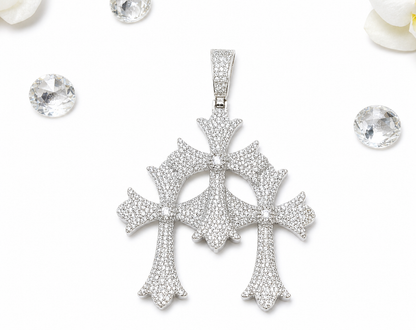 Moissanite triple cross pendant iced out VVS D color GRA certified 925 sterling silver Atlanta Paradise Gems