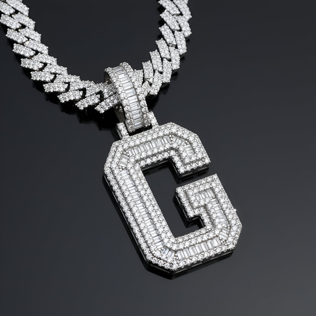 A-Z Letter Initials Baguette Style - Alphabet charm with Moissanite Diamond VVS D Color with 925 Silver 3.50 CARAT | PASSES DIAMOND TESTER!!