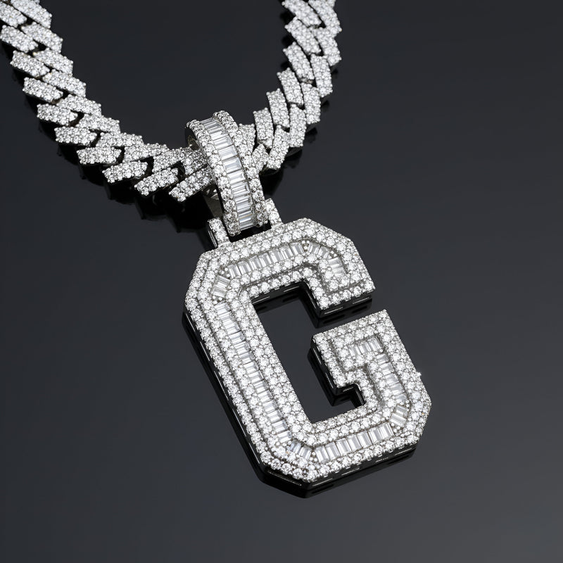 A-Z Letter Initials Baguette Style - Alphabet charm with Moissanite Diamond VVS D Color with 925 Silver 3.50 CARAT | PASSES DIAMOND TESTER!!