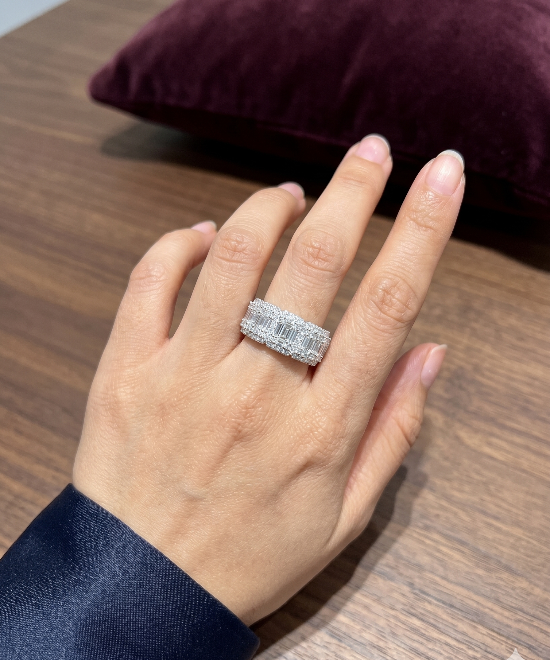 Emerald Cut Moissanite 5-Stone Halo Band
