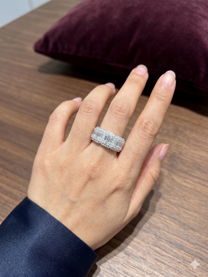 Emerald Cut Moissanite Five Stone Halo Band 3.5CT | GRA Certified