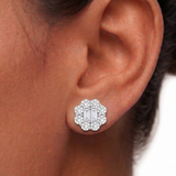 Moissanite Double Baguette Halo Earrings 8MM