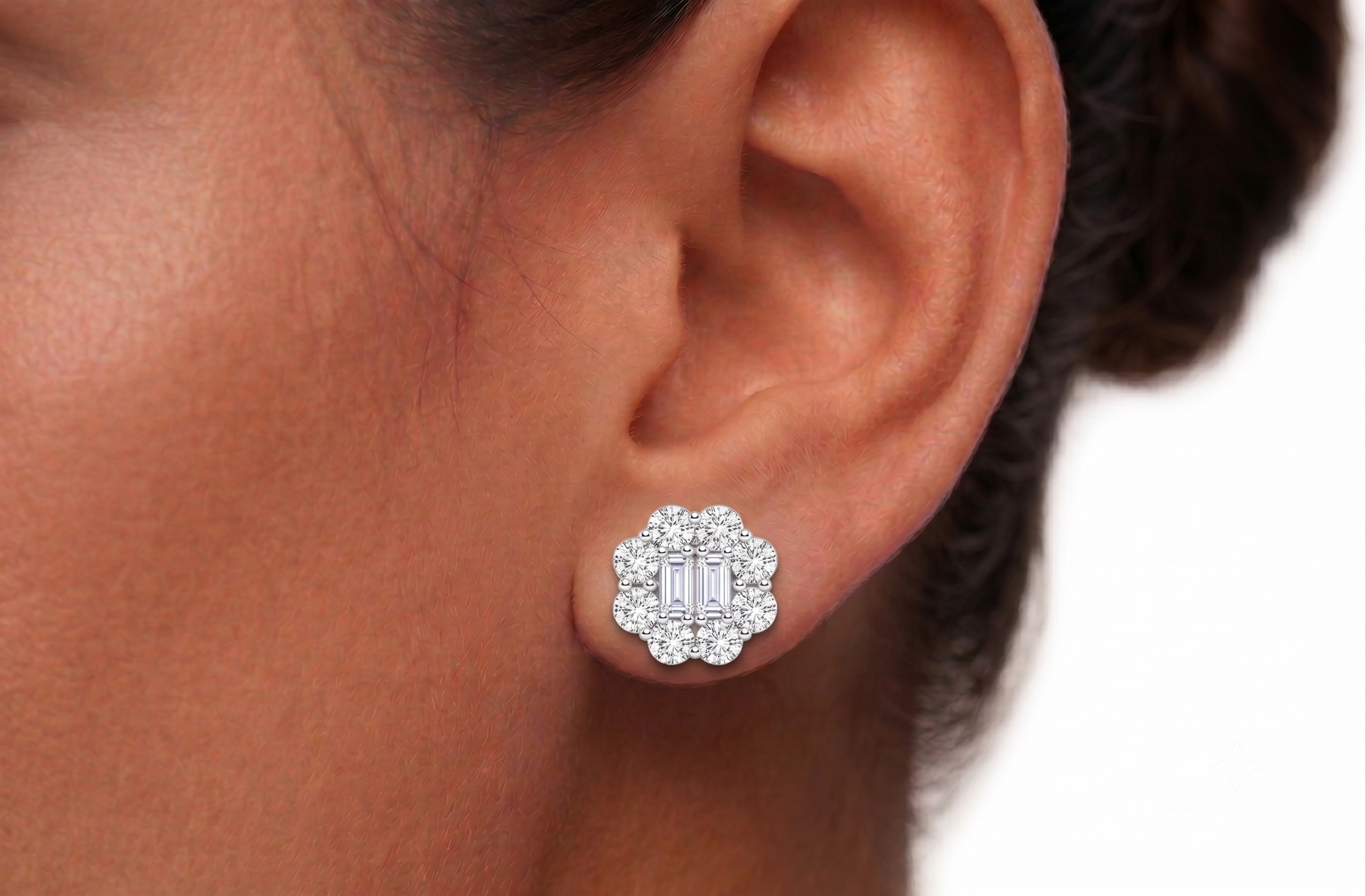 Moissanite Double Baguette Halo Earrings 8MM