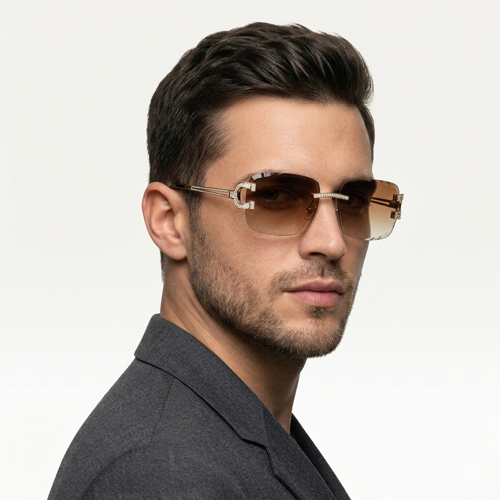 Moissanite Brown Iced Out Sunglasses VVS