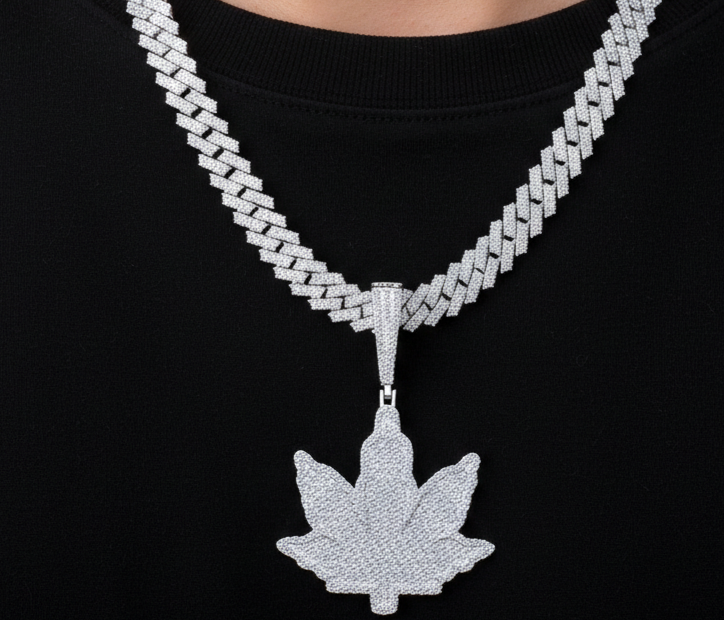 Moissanite Leaf Pendant Iced Out | 3.60ct VVS D Color | 925 Sterling Silver