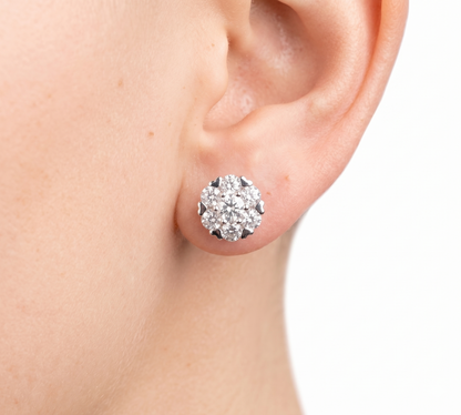 Moissanite Flower Cluster Stud Earrings 5MM-7.5MM for Women — VVS D Color GRA Certified 925 Silver