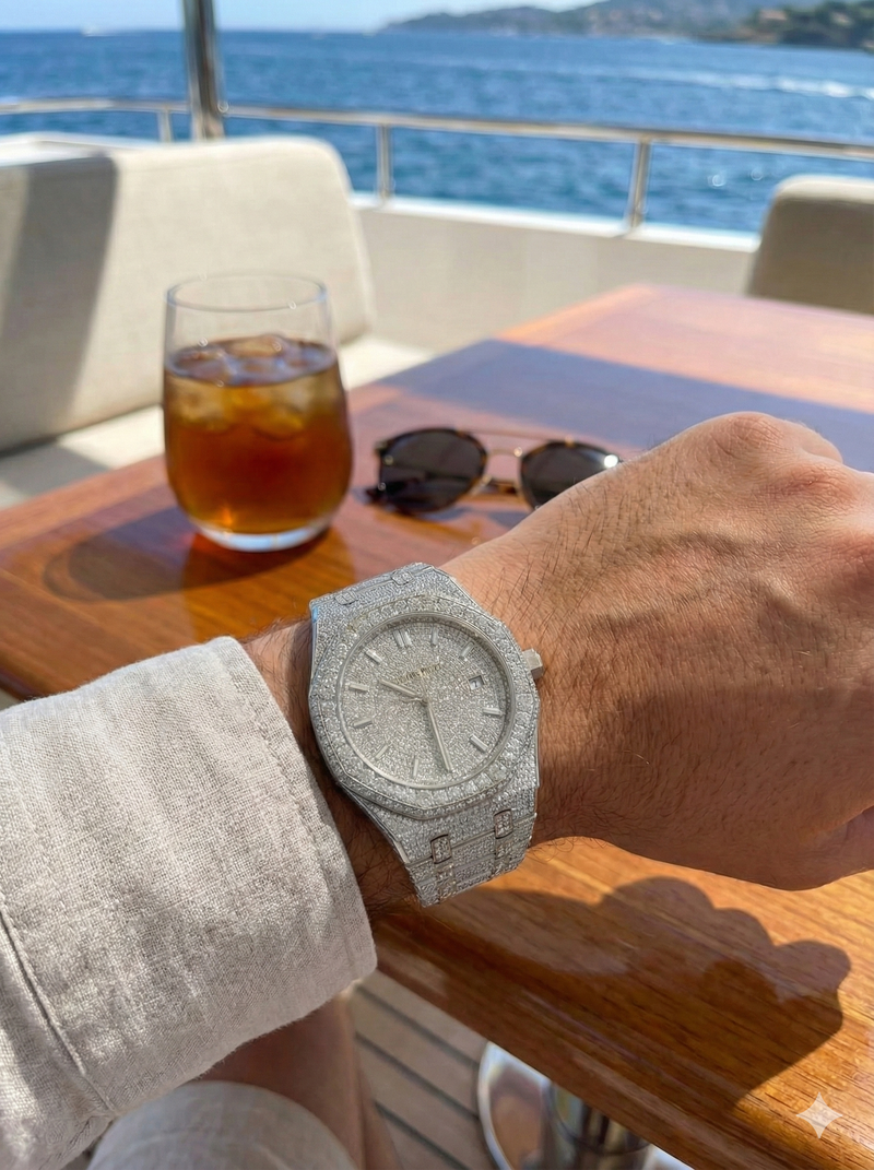 44MM Bust Down Moissanite Watch |ALL IN SILVER | ICED OUT