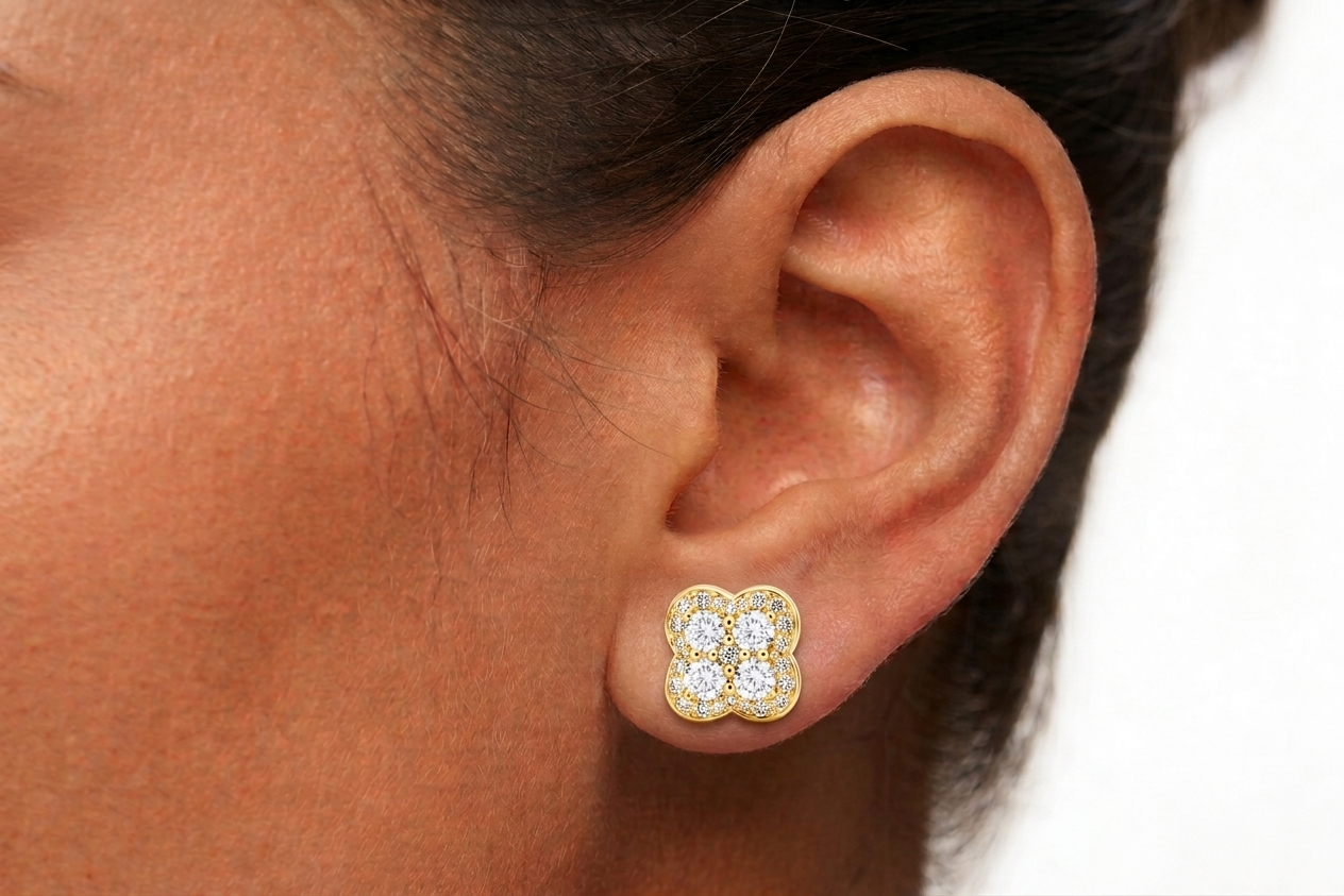 Moissanite Four Leaf Clover Earrings 14K