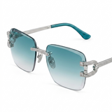 Moissanite Green Lens Rimless Sunglasses