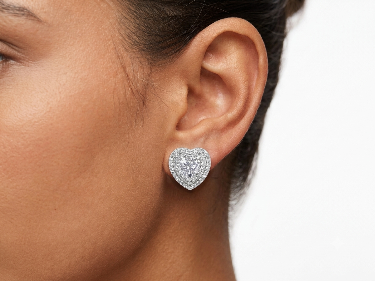 2 Carat Moissanite Halo Heart Stud Earrings — GRA Certified VVS D Color