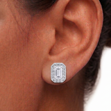 Moissanite Emerald Cut Halo Earrings 8MM