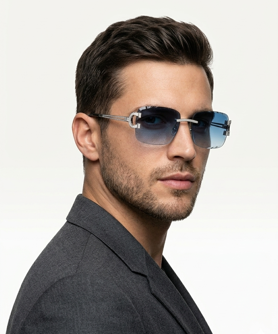 Moissanite Blue Rimless Sunglasses 2CT