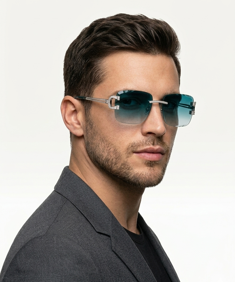 Moissanite Green Lens Rimless Sunglasses