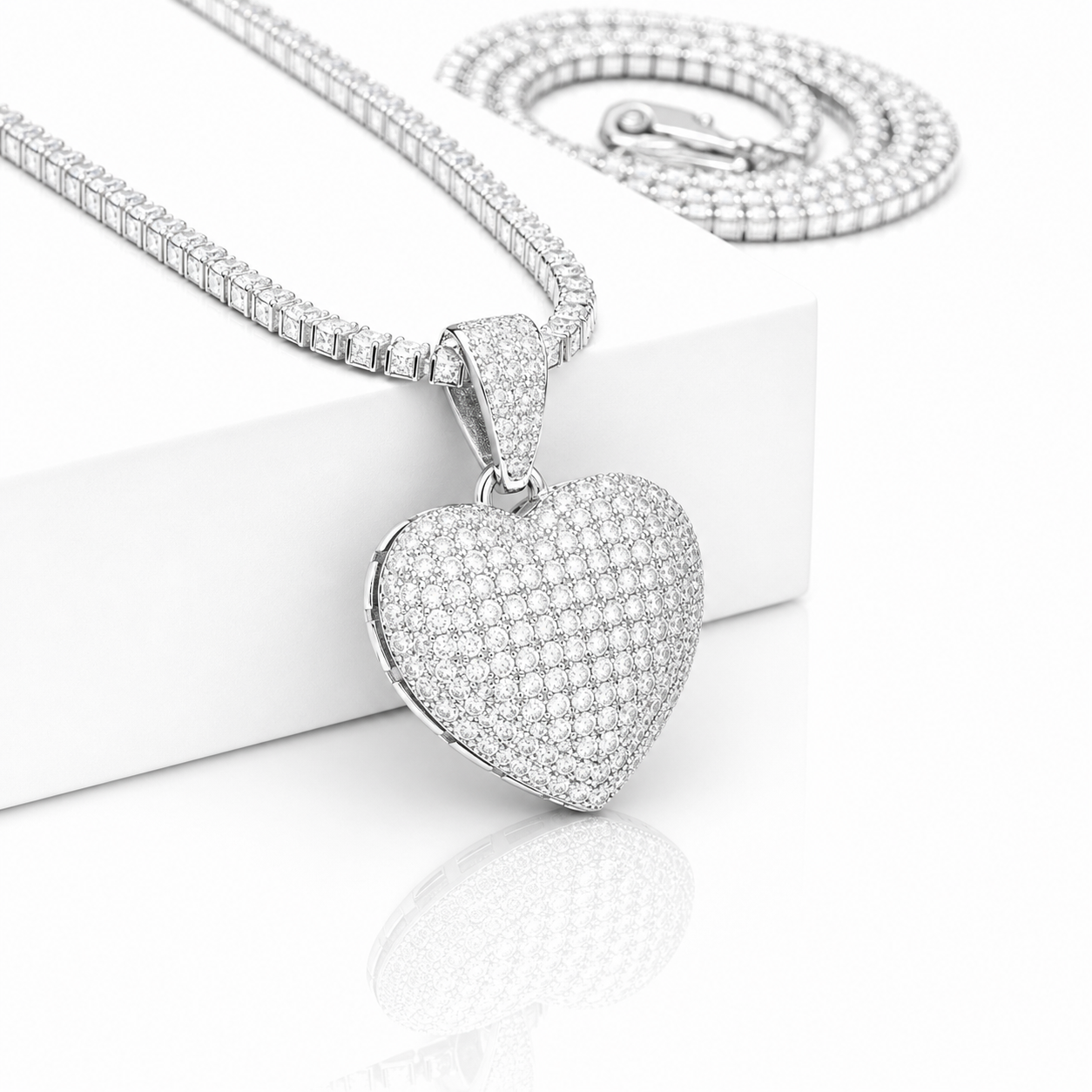 Moissanite puffed heart charm 1.5CT iced out VVS D color GRA certified 925 silver Atlanta Paradise Gems