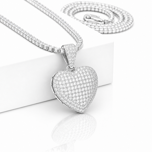 Moissanite puffed heart charm 1.5CT iced out VVS D color GRA certified 925 silver Atlanta Paradise Gems