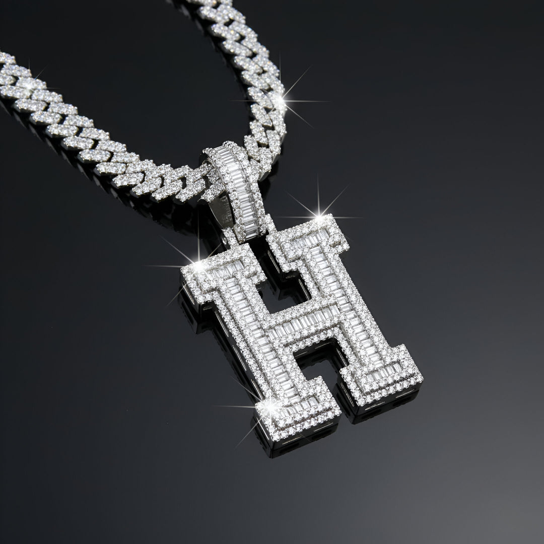 A-Z Letter Initials Baguette Style - Alphabet charm with Moissanite Diamond VVS D Color with 925 Silver 3.50 CARAT | PASSES DIAMOND TESTER!!