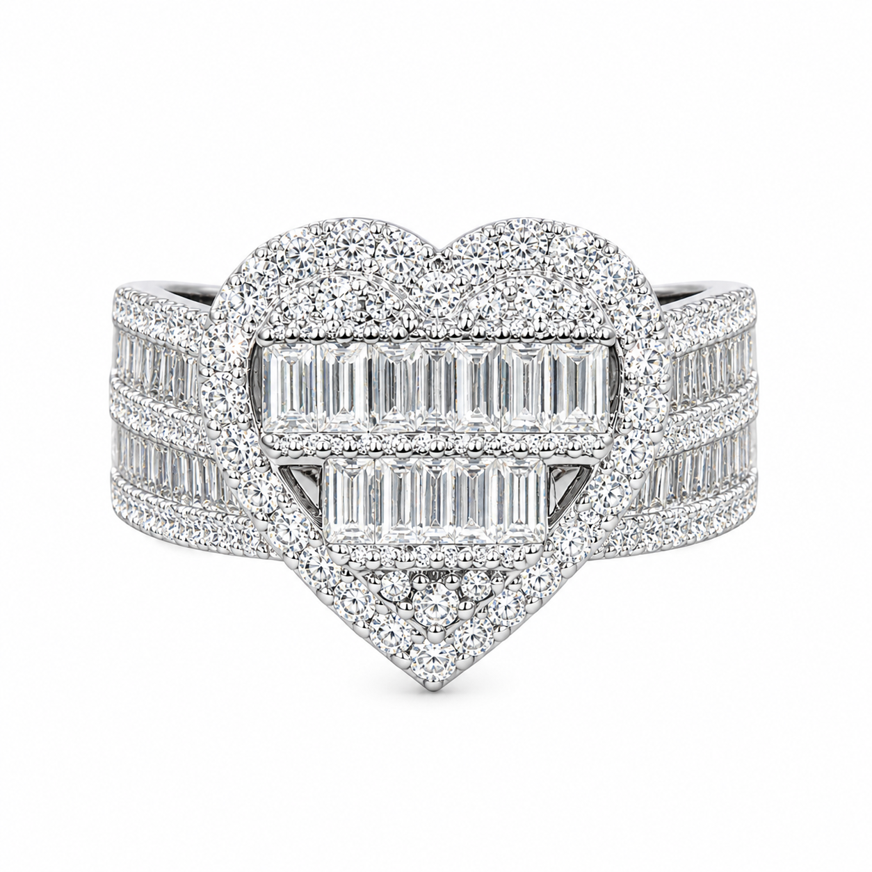 Heart shaped moissanite baguette pave ring 1.6CT VVS D color GRA certified 925 sterling silver Atlanta
