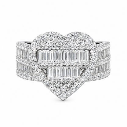 Heart shaped moissanite baguette pave ring 1.6CT VVS D color GRA certified 925 sterling silver Atlanta