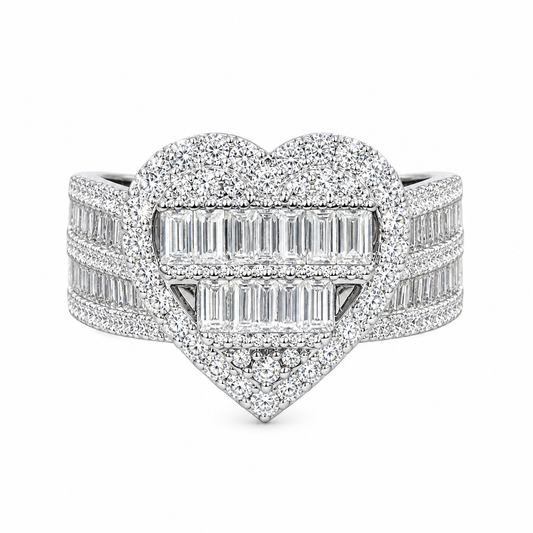 Heart shaped moissanite baguette pave ring 1.6CT VVS D color GRA certified 925 sterling silver Atlanta