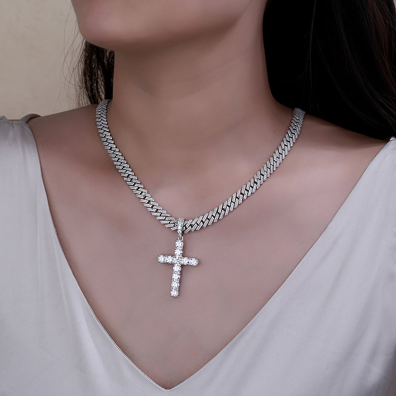 Fully Iced Out Cross Pendant Moissanite Diamond VVS D Color | 925 silver 14k Gold Plated |PASS DIAMOND TESTER!!!