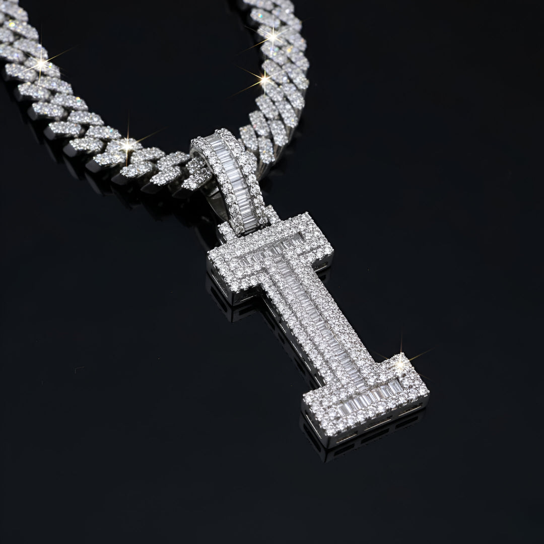 A-Z Letter Initials Baguette Style - Alphabet charm with Moissanite Diamond VVS D Color with 925 Silver 3.50 CARAT | PASSES DIAMOND TESTER!!