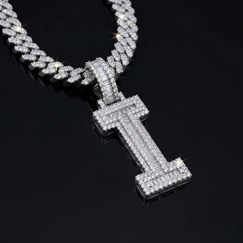 A-Z Letter Initials Baguette Style - Alphabet charm with Moissanite Diamond VVS D Color with 925 Silver 3.50 CARAT | PASSES DIAMOND TESTER!!