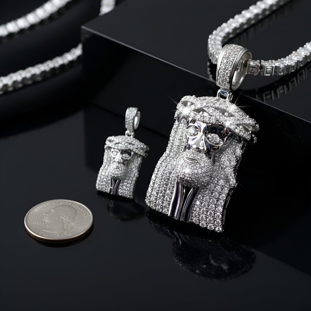 Ice out Hip-Hop Jesus Charm VVS D Color Moissanite | 14K Gold Plated - 925 silver | PASS DIAMOND TESTER!!!
