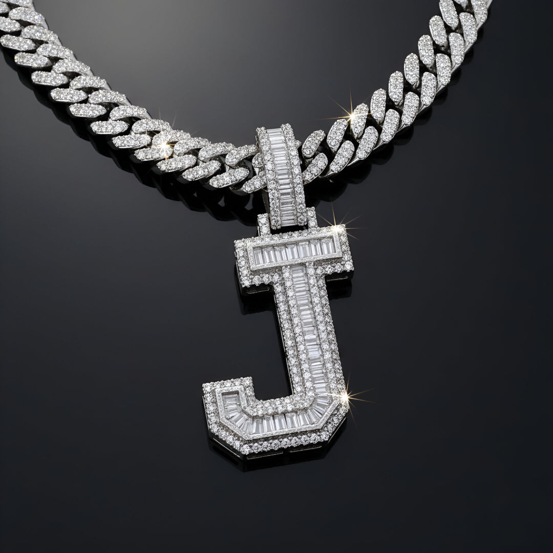 A-Z Letter Initials Baguette Style - Alphabet charm with Moissanite Diamond VVS D Color with 925 Silver 3.50 CARAT | PASSES DIAMOND TESTER!!