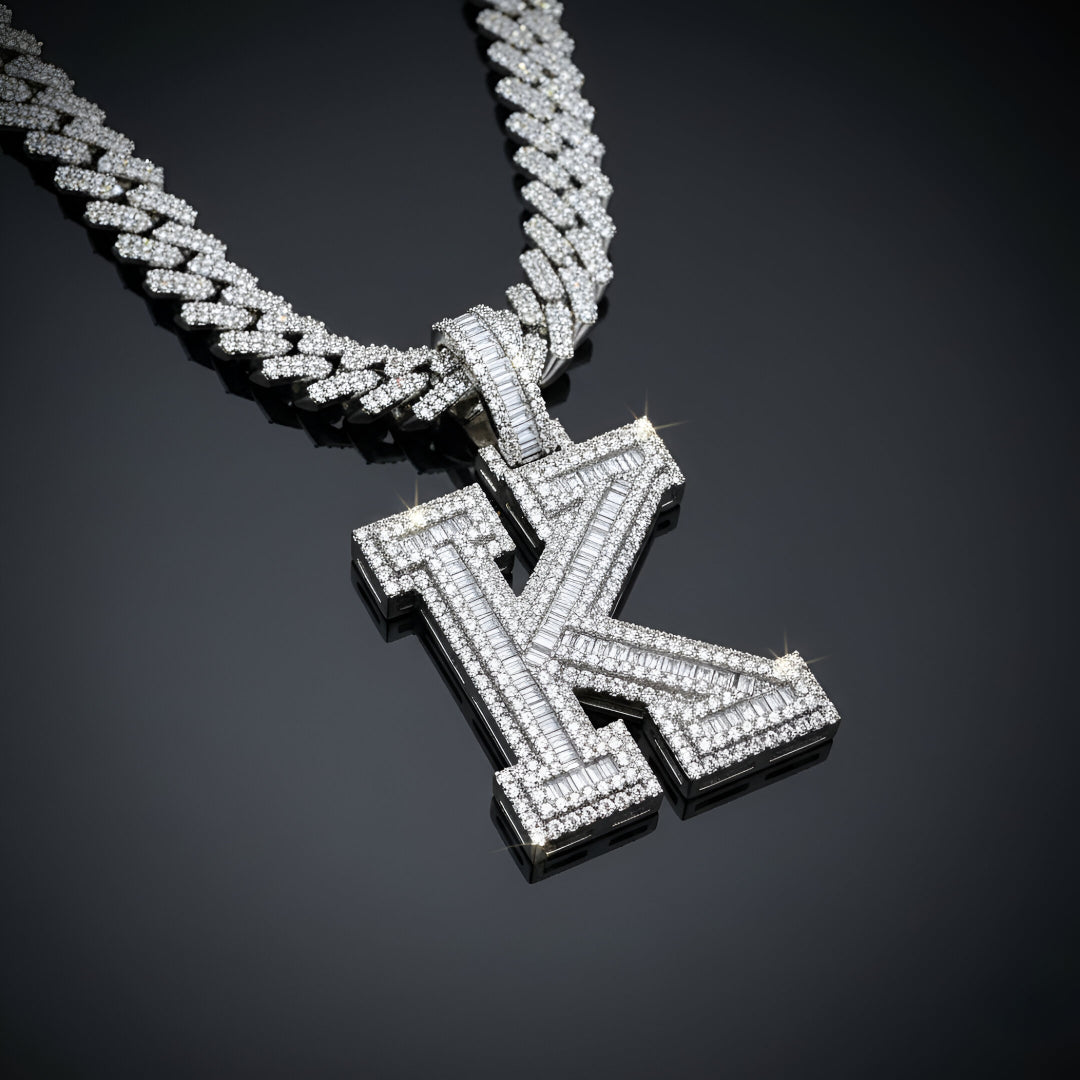 A-Z Letter Initials Baguette Style - Alphabet charm with Moissanite Diamond VVS D Color with 925 Silver 3.50 CARAT | PASSES DIAMOND TESTER!!