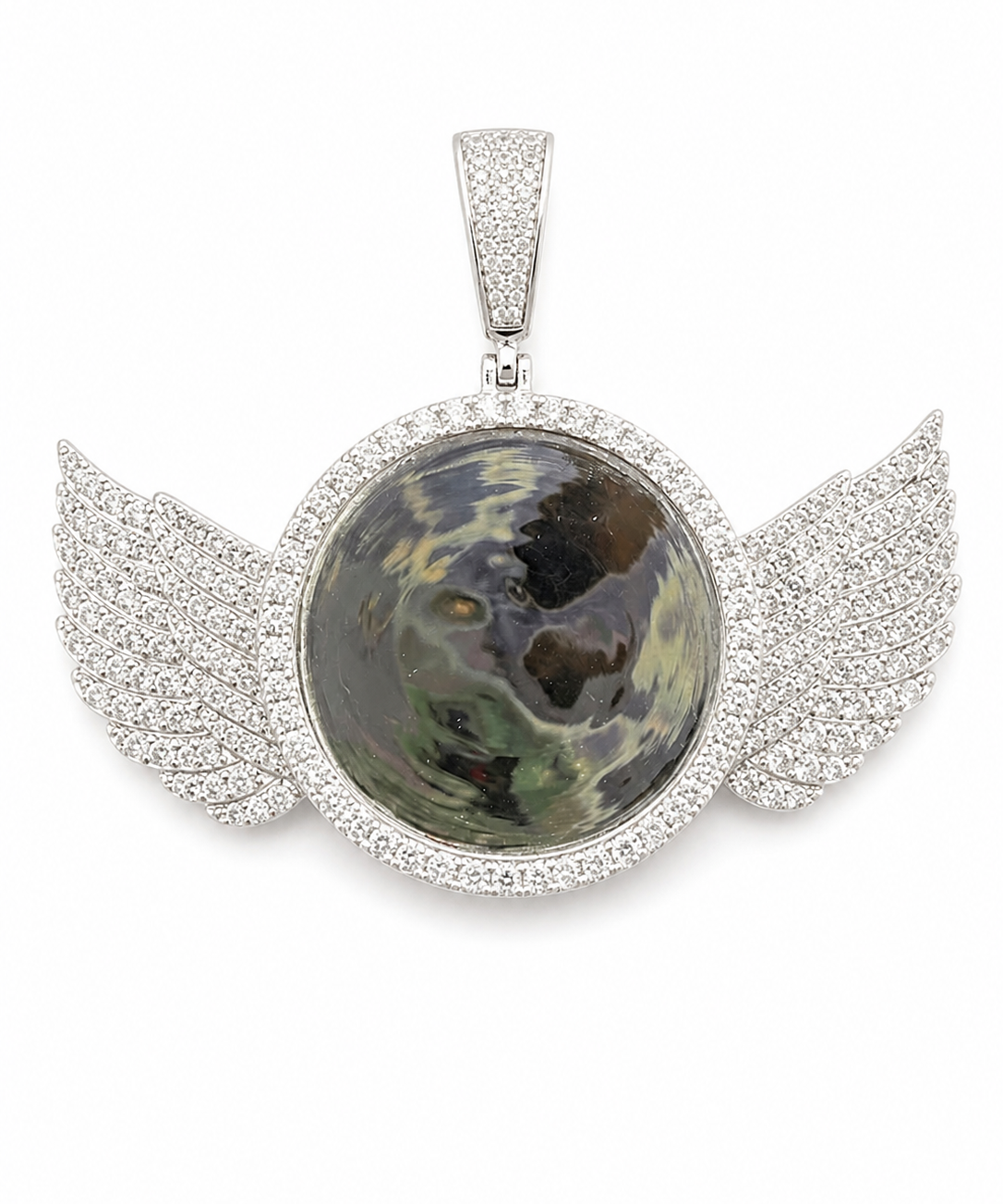 Custom moissanite wing photo pendant 55MM VVS D color GRA certified 925 silver Atlanta Paradise Gems