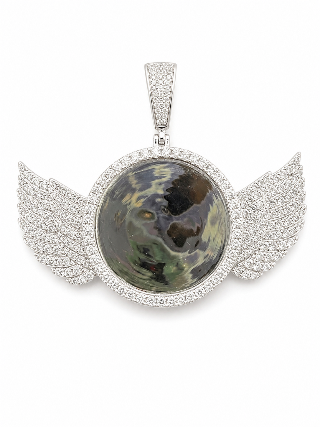 Custom moissanite wing photo pendant 55MM VVS D color GRA certified 925 silver Atlanta Paradise Gems