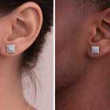 Moissanite iced out square stud earrings 8MM screw back VVS D color GRA certified 925 silver — Paradise Gems Atlanta