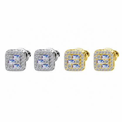 Moissanite Triple Baguette Halo Earrings 1CT — 14K Gold VVS D Color GRA Certified 925 Silver