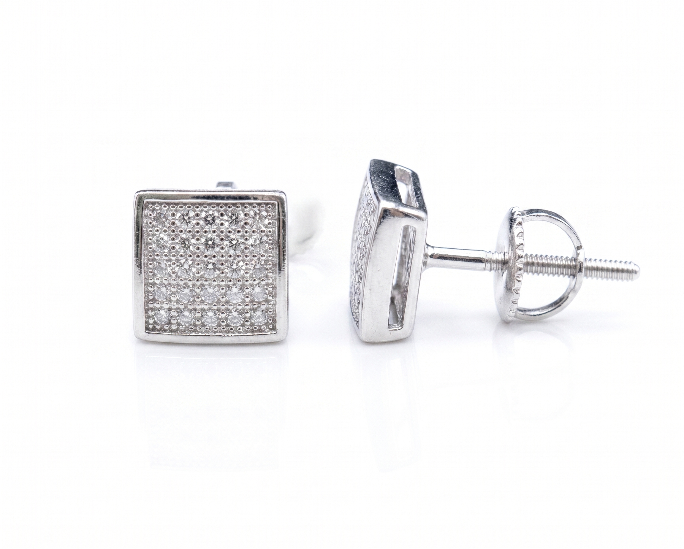 Moissanite 3D square stud earrings 7.5MM screw back VVS D color GRA certified 925 silver Atlanta