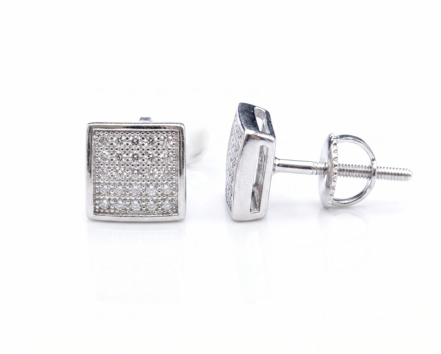 Moissanite 3D square stud earrings 7.5MM screw back VVS D color GRA certified 925 silver Atlanta