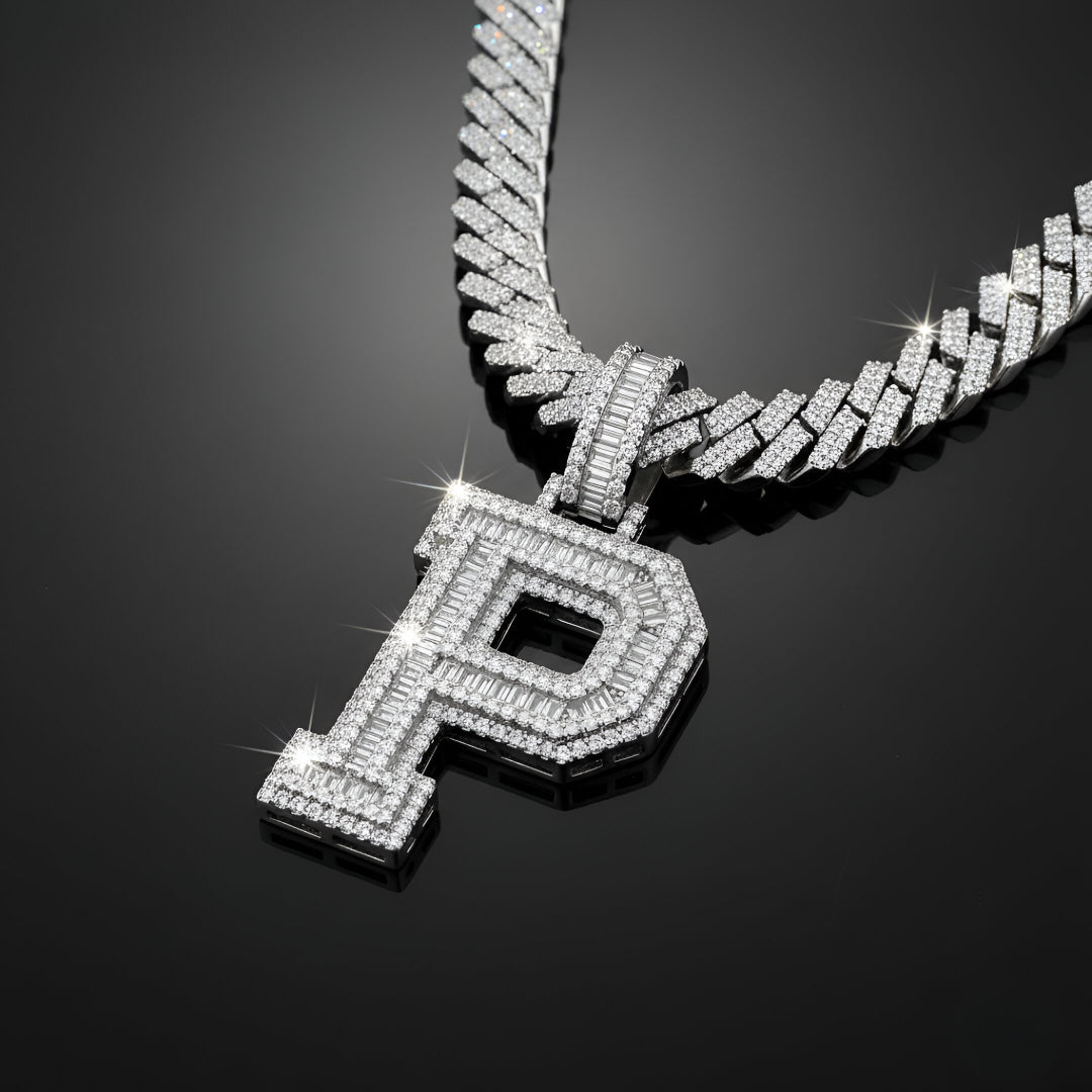 A-Z Letter Initials Baguette Style - Alphabet charm with Moissanite Diamond VVS D Color with 925 Silver 3.50 CARAT | PASSES DIAMOND TESTER!!