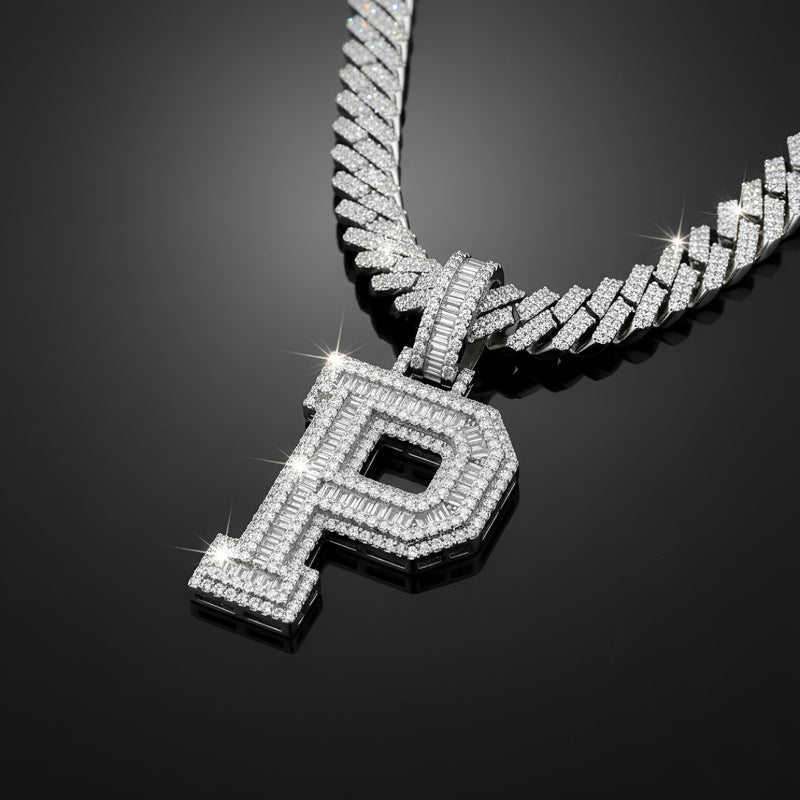 A-Z Letter Initials Baguette Style - Alphabet charm with Moissanite Diamond VVS D Color with 925 Silver 3.50 CARAT | PASSES DIAMOND TESTER!!