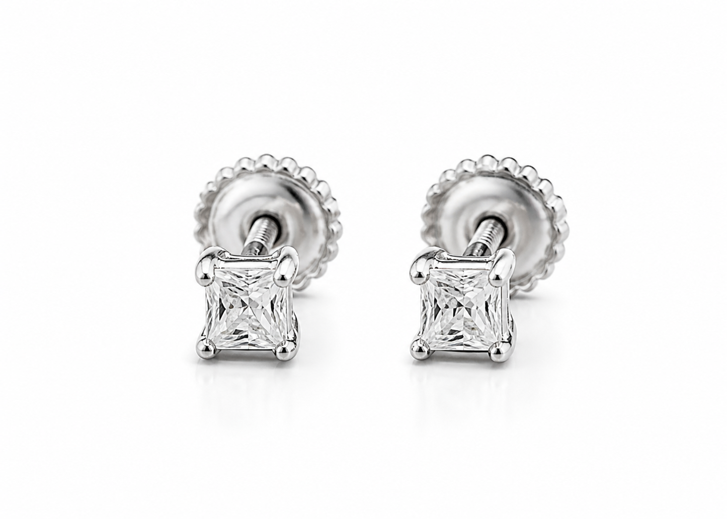 Moissanite Princess Cut Stud Earrings for Men Women — VVS D Color GRA Certified 925 Silver Screw Back
