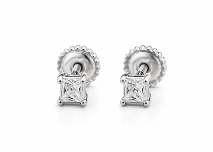 Moissanite Princess Cut Stud Earrings for Men Women — VVS D Color GRA Certified 925 Silver Screw Back