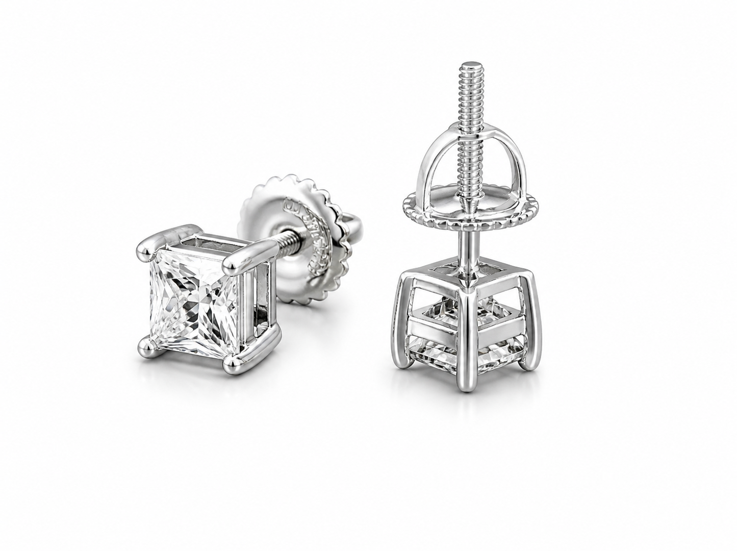 Moissanite princess cut stud earrings VVS D color GRA certified 925 silver screw back Atlanta