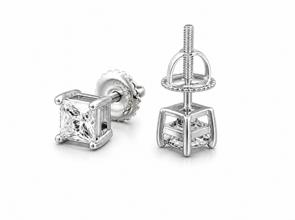Moissanite princess cut stud earrings VVS D color GRA certified 925 silver screw back Atlanta